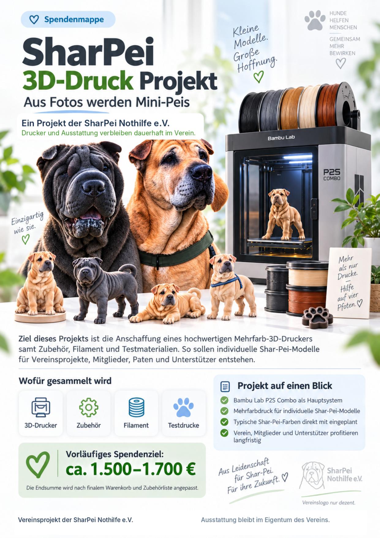 Titelblatt der Spendenmappe zum Shar-Pei-3D-Druck-Projekt